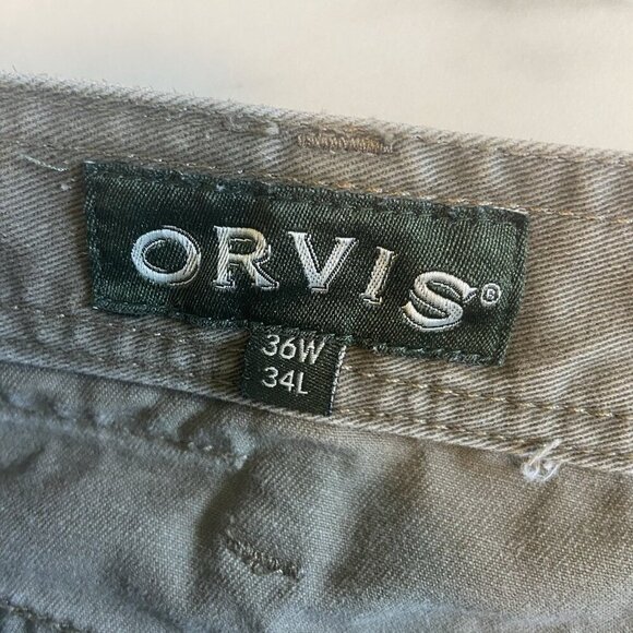 Orvis 5 Pocket Leather Trim Jeans Green Chino Denim Workwear Mens Size 36 X 34 - Picture 7 of 10